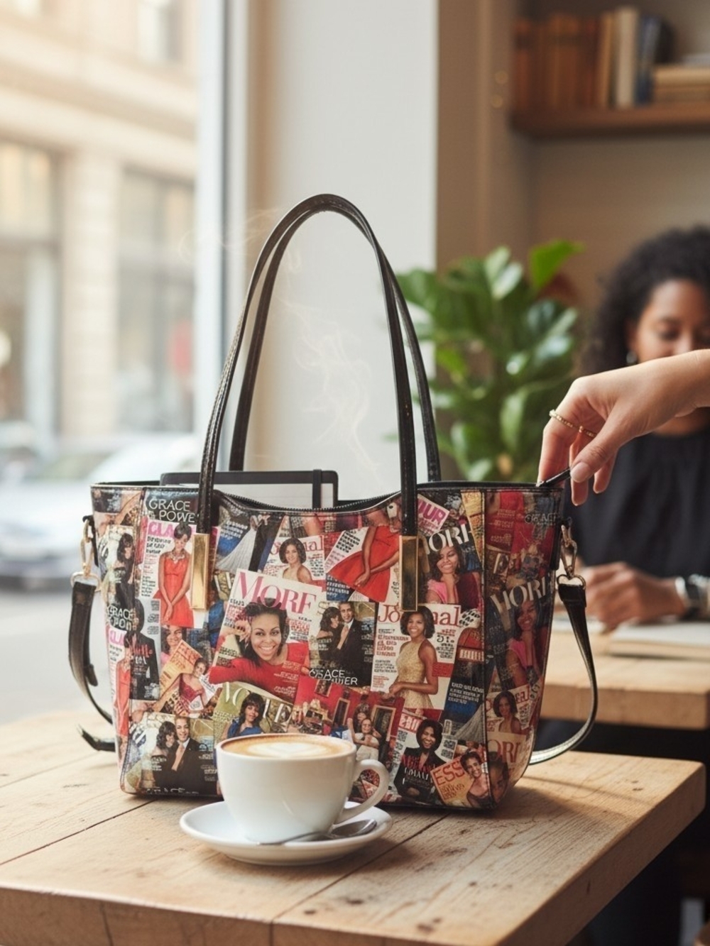 Michelle Obama Magazine-Cover Collage Red Purse Handbag Crossbody